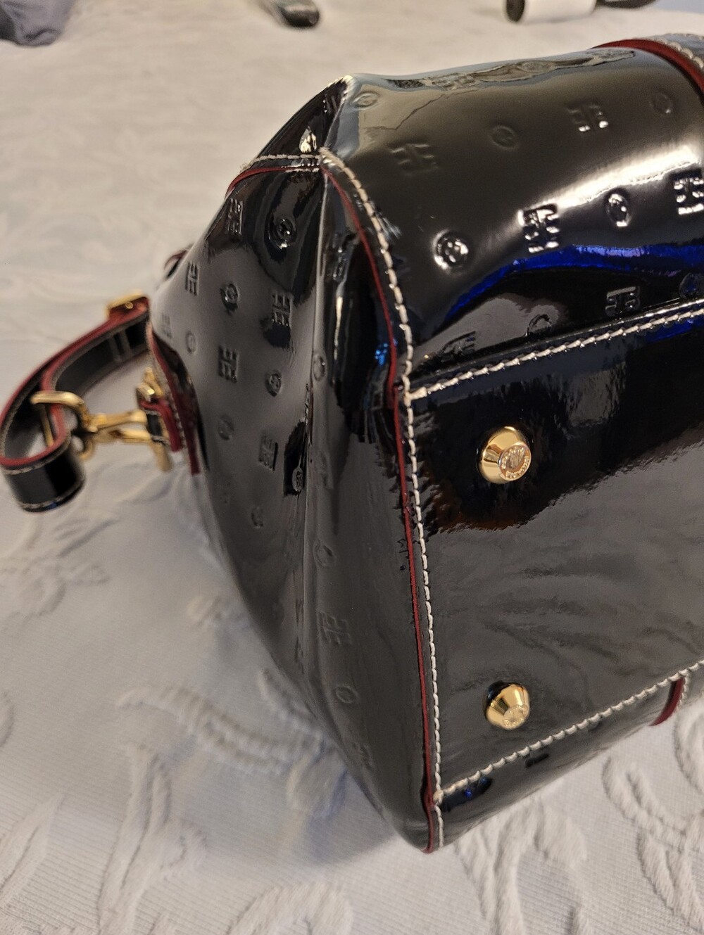Arcadia Glossy Black Patent Dome Satchel - Picture 5 of 8